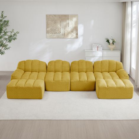 Sofá modular en U de 4 plazas con 2 otomanas, 366 x 165 x 79 cm, amarillo DESVIAE (1/5)
