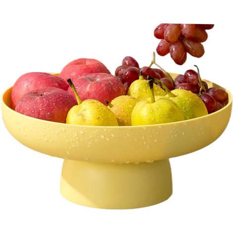 Coupe à fruits surélevée jaune moderne, récipient minimaliste en plastique pour fruits et collations, idéal pour le comptoir de la cuisine ou comme centre de table décoratif. (1/5)