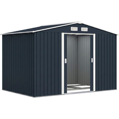 Abri de jardin 4,9 m² 277 x 195 x 192 cm avec 2 portes coulissantes, base renforcée (plancher non inclus), gris foncé