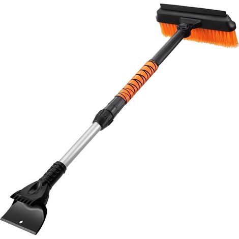 Grattoir à glace 3 en 1 pour voiture avec balai à neige détachable et brosse extensible dimensions 68 x 25,5 x 12 cm en métal pour vitres et déneigement couleur orange (1/5)