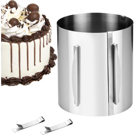 Patisserie Circle 20 cm, Adjustable Stainless Steel Pastry Circle, Diameter Adjustable from 16 to 30 cm, with Ladder and 2 Fixing Clips, Suitable for Baking and Layering Cakes (1/5)