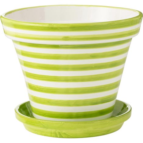 Pot Avec Soucoupe en Céramique "Granada Rayure" 50cm Vert