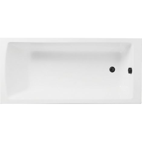 Bañera rectangular derecha de 170x75cm con patas VITRA Neon blancas + desagüe WIRQUIN con tapa y tapón en negro mate/Black Touch.