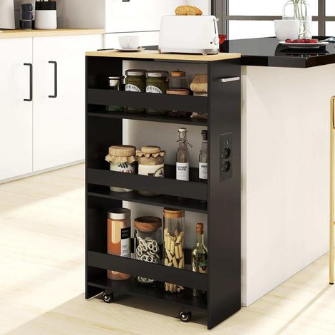 Facile à déplacer, chariot de rangement étroit 20 cm à 4 niveaux avec station de charge pour cuisine (1/5)