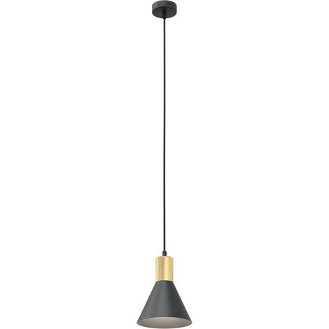 Sospensione 1 Luce Rosa In Acciaio Nero Con Paralume A Cono Nero E Oro
