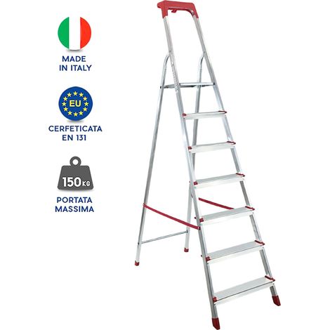 Scala Domestica in Alluminio Martina Leggera Portatile Scaletto Vaschetta Portaoggetti Pieghevole Robusta Salvaspazio made in Italy 7 gradini (1/4)