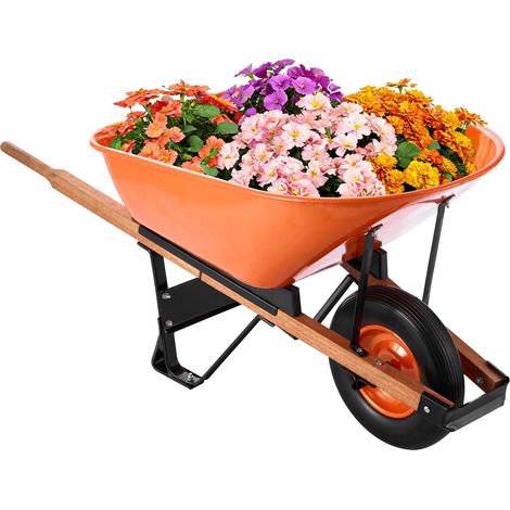 Brouette à 1 Roue, Capacité de Charge 150 kg, Chariot de Jardin avec Poignée en Métal Roue Large 40 cm, Chariot Utilitaire à Chargement Facile pour Ferme, Pelouse, Extérieur, Jardinage, Entrepôt (1/5)