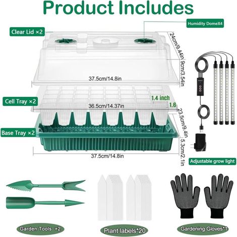 Serre pour Plantes kit,2 Pièces 80Cells Plateau de Semis,Kit de Culture Serre avec LED luminosité réglable,Température et humidité réglables,Avec étiquettes de plantes,outils de jardinage,gants (1/5)