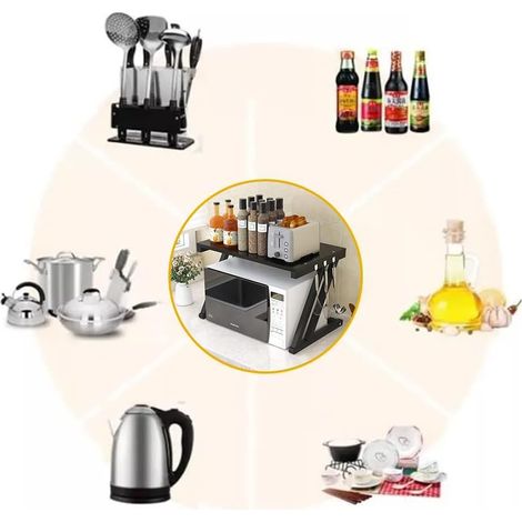 1 Support four micro-ondes, extensible en hauteur et largeur, acier au carbone, avec crochets, cuisine bureau