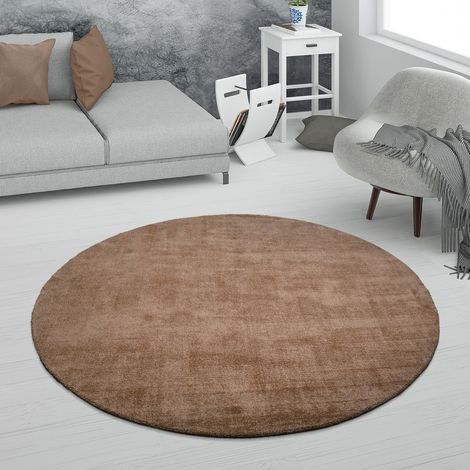 Paco Home Teppich Wohnzimmer Kurzflor Handgewebt Modernes Einfarbiges Muster Weich Beige, 160 cm Rund