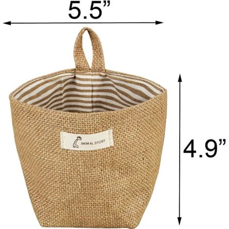 Lot de 3 paniers de rangement suspendus en coton, pliables, sacs de rangement, poubelles pour porte murale ou armoire (rayés)