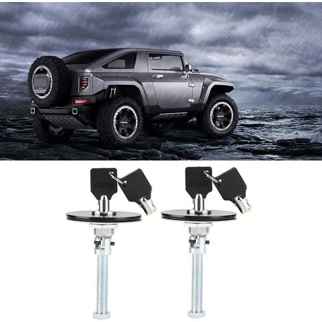Cerradura para capó de coche, 2 pasadores de seguridad, kit universal de pernos para llave de capó (negro) (1/5)
