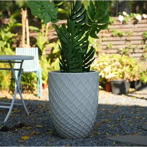 Vaso in ceramica bianco lucido a rombi Ø42 x 54 cm con fori di drenaggio (1/5)