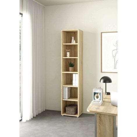 Dmora - Estante para libros Sylvaine, Estante de oficina, Porta libros móvil, Biblioteca, 47x40 h222 cm, Roble (1/5)