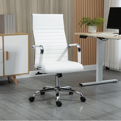 Silla de oficina 54x62x104-114 cm blanca en cuero regenerado con altura regulable y función balancín (1/5)