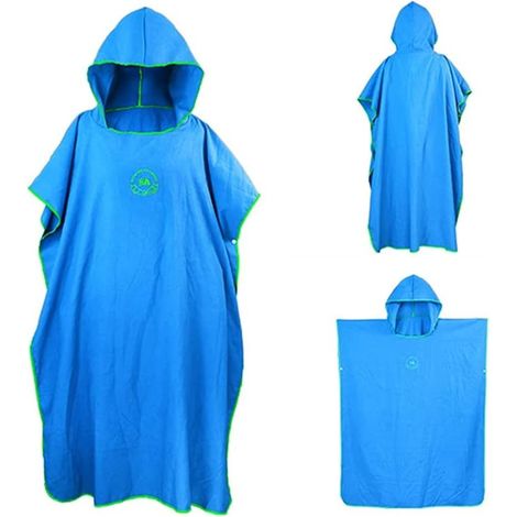Microfiber poncho towel with hood, quick-drying, lightweight, perfect for surfing, beach, swimming, outdoor sports, holidays, travel, general size (blue) (1/5)