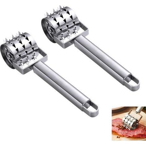 Inteneritore per carne in 2 pezzi con ruote, inteneritore per carne, inteneritore per bistecche, affettatrice per carne, in acciaio inox. Facile da usare per bistecche, costolette di maiale e altro. (1/5)