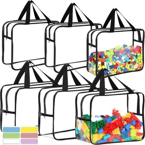 Confezione da 6 sacchetti organizer trasparenti riutilizzabili in PVC per riporre i giocattoli. (1/5)