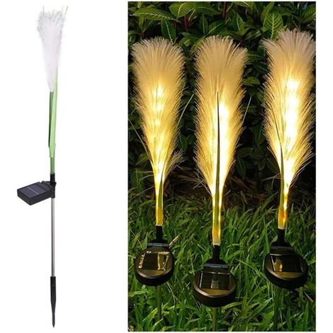Lot de quatre lampes solaires à roseaux pour décoration de jardin, paysage extérieur étanche, lampes à roseaux à fibre optique pour patio, cour, pelouse, allée, canal, place commerciale (lot de quatre