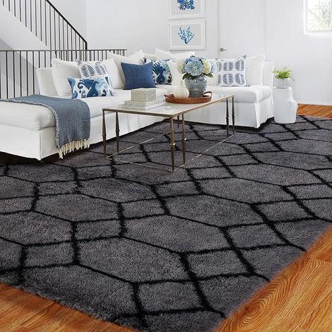 Tapis Salon 120x180cm Géométrie, Tapis Chambre Gris et Noir, Lavable en Machine Tapis a Motif, Shaggy AntidéRapant Moquette, pour Descente de Lit et Salle de Repos, Salle de Réunion (1/5)