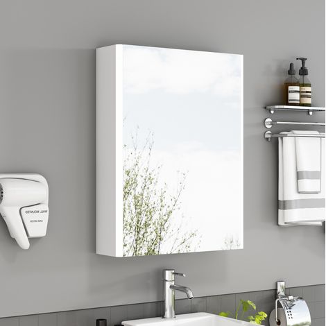 Bad-Spiegelschrank 50x13,9x65 cm MDF und Glas weiß mit LED, platzsparend – MEUBLIV (1/5)