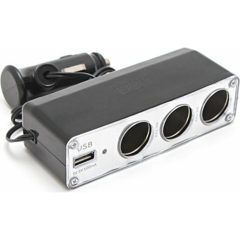 Divisor de encendedor de coche 3 tomas + USB 12V