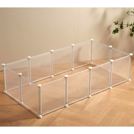 Durchsichtiger Kleintier-Laufstall, Meerschweinchenkäfige, Welpenlaufstall, Haustierlaufstall, Kaninchen, weißer Kunststoffzaun, 12 x 12 Zoll, 12 Paneele