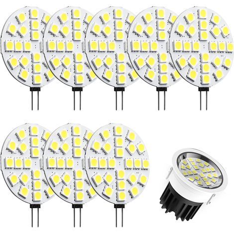 G4 LED Bulbs, 8 pieces, 24 round warm white LEDs, G4 two-pin base, low voltage AC/DC 12V, 2W equivalent to 20W halogen, 3000K, wide 120° beam angle, replacement for halogen lamps (1/5)