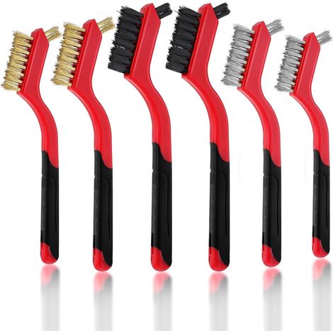 Sollbry Lot de 6 petites brosses métalliques en nylon/laiton/acier inoxydable pour nettoyer la rouille, poils rigides tout usage, brosses métalliques pour nettoyer la rouille, les scories de soudure e (1/5)