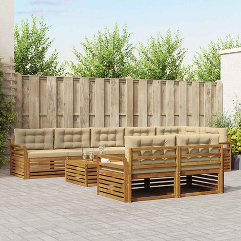 vidaXL Outdoor-Sofagarnitur mit Kissen 9 pcs Natur und Beige (1/5)