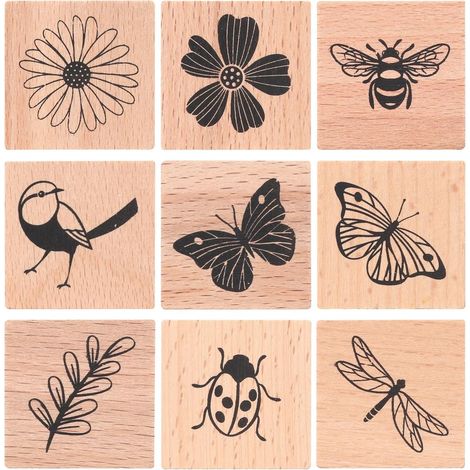 Stempel, 9 pièces tampons en bois, tampons embossés, ensemble de tampons, tampons en bois, ensemble de tampons, pour projets d'arts créatifs et carnets de bricolage, album photo (1/5)