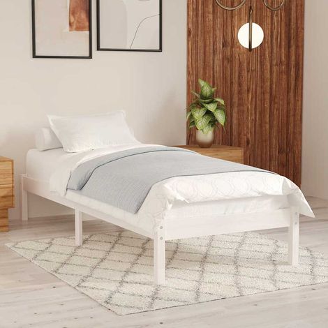 Cadre de lit 90 x 200 cm avec sommier à lattes en pin massif blanc, sans matelas, 14.02kg - PANGIVO (1/5)