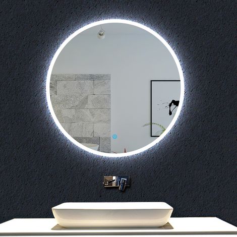 Ocean Sanitaire – Miroir lumineux de salle de bain rond 70cm – Éclairage LED blanc froid 6000K – Anti-buée tactile – IP44 étanche (1/5)