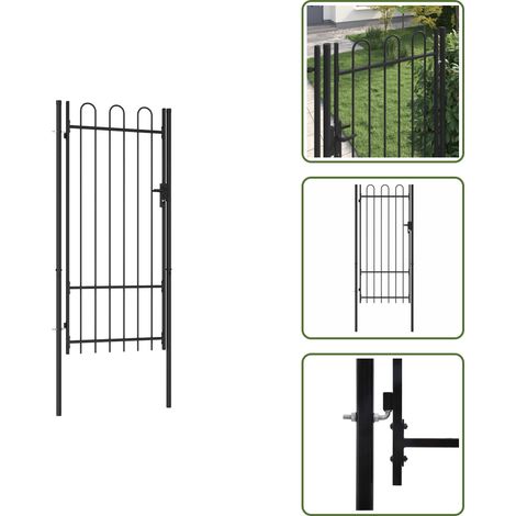 Zauntor Einzelflügel Gewölbte Spitze Stahl 1 x 2 m Schwarz - Gartentor - Zaunteil - Metalltor - Stahltür - Schwarz (1/5)