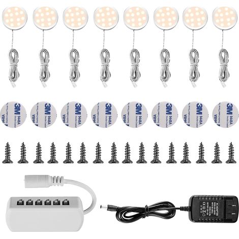 Faretto LED da incasso sottopensile, illuminazione sottopensile, faretto da incasso per vetrine, 16 W, per mobile, mobile, credenza, cucina, bianco caldo 3000 K (confezione da 8) [Classe energetica A+