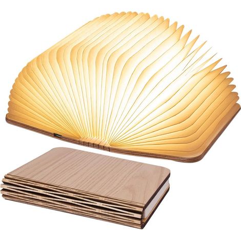 Lámpara de lectura plegable pequeña, luces de lectura de madera, versión mejorada, lámpara de escritorio portátil, regalos únicos para amantes de los libros, con luz nocturna USB recargable, madera bl (1/5)