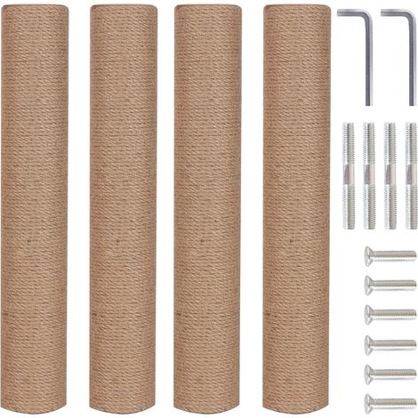 Lot de 4 poteaux de griffoir pour chat de 39,9 cm - Poteaux de griffoir en corde de sisal naturel avec vis M8 pour pièces de renouvellement de tour d’intérieur pour chat, meubles pour chat (1/5)