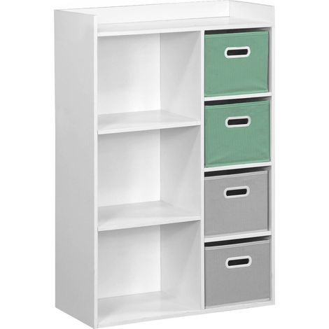 Children's storage unit with 4 velvet baskets, Camille, Green, 129.5x62x96 cm (1/5)