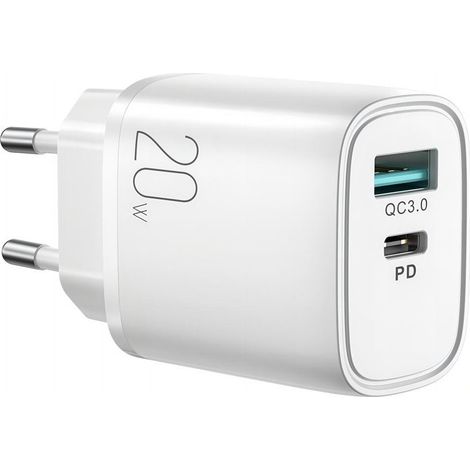Joyroom Schnellladegerät USB-A Quick Charge 3.0 / USB-C Power Delivery 20W Wandladgerät weiß (1/5)