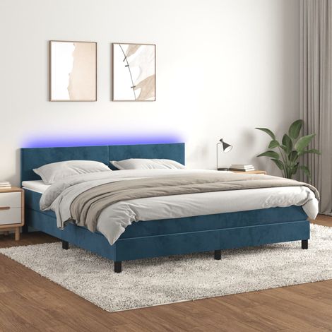 Sommier tapissier,Cadre de Lit adulte + Matelas à ressorts + LED Bleu foncé 160x200 cm Velours -37532 (1/5)