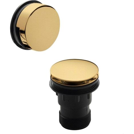 Round Push Button Bath Waste - 70 x 70mm - Brushed Brass