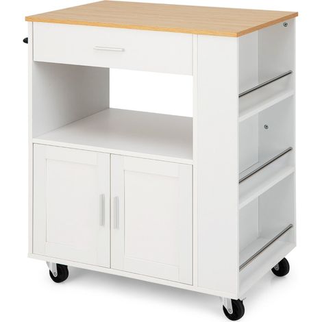 Carrello da cucina con ruote 82 x 50 x 92 cm ampio spazio di stoccaggio diversi ripiani per spezie moderno legno bianco 200011643