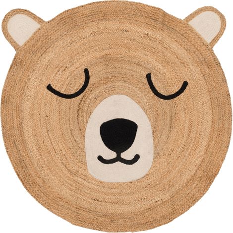 Kinderteppich aus Jute mit Bär, Ø 120 cm (1/5)