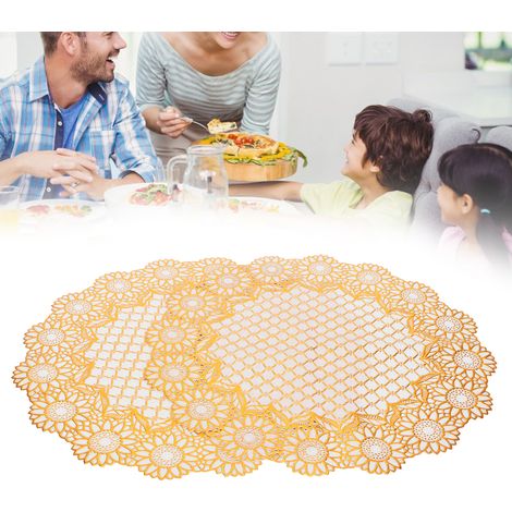 Lot de 2 sets de table ronds 03, 38 x 38 cm, en PVC doré, pour mariages et fêtes. (1/5)