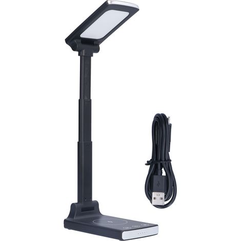 Kabellose LED-Tischleuchte mit Ladegerät, 3 Helligkeitsstufen, faltbar und tragbar (Schwarz)