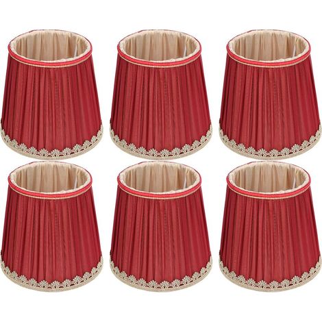 Abat-jour en tissu rouge vin avec bord doré – Compatible ampoule E14 – Diamètre 15,5 cm – Hauteur 14 cm – Pour lustres et appliques murales (1/5)