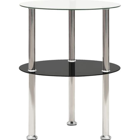 Beistelltisch mit 2 Ablagen Transparent & Schwarz 38cm Hartglas