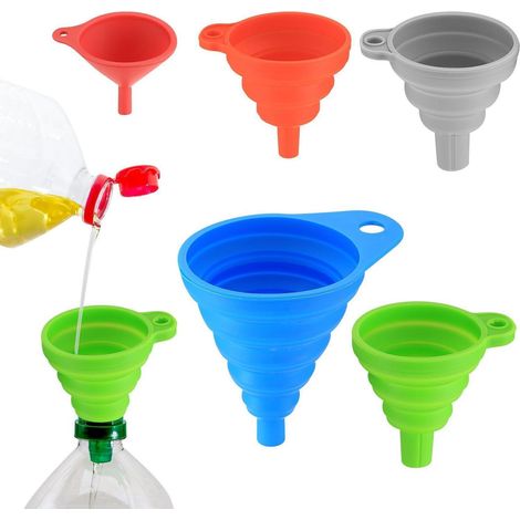 Faltbare Silikon Trichter Set 5 Stück für Küche Haushalt Flüssigkeiten Pulver (1/5)