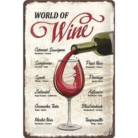 Plaque murale - World of Wine - Métal - 20x30 cm - Motif vins rouges (1/3)