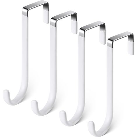 Crochet de Porte, 4 x Patère Porte en Acier Inoxydable, Crochets pour Rebord de Porte Tiroir, Porte Manteau pour Porte, Tiroir, Placard Armoire, Salle de Bains, Cuisine -Blanc (1/5)